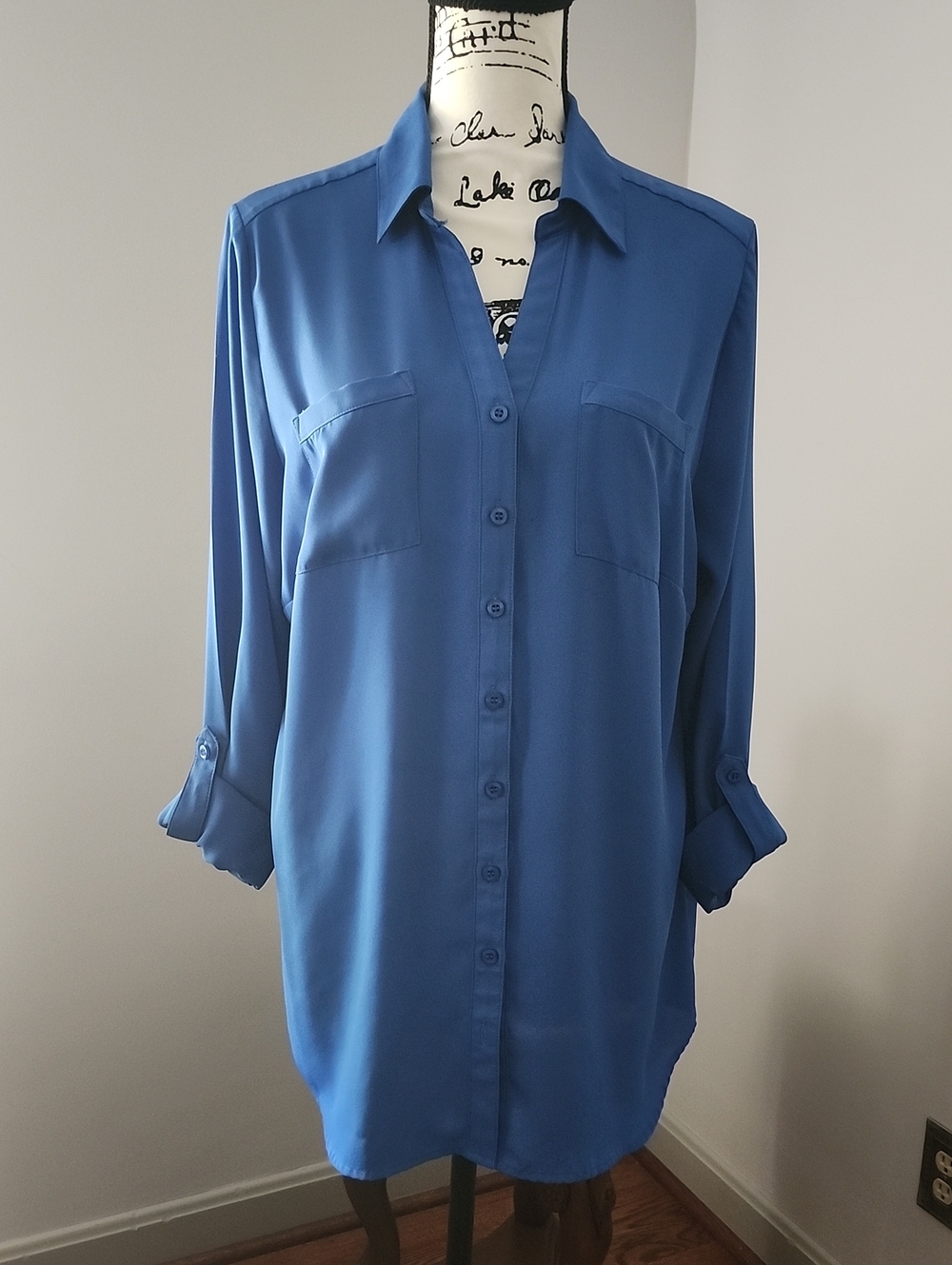 Christopher & Banks Blue Button-Down Tunic Blouse
